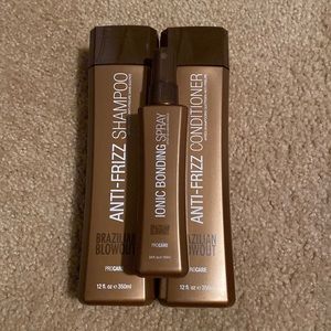 Brazilian blowout shampoo conditioner & ionic bonding spray.